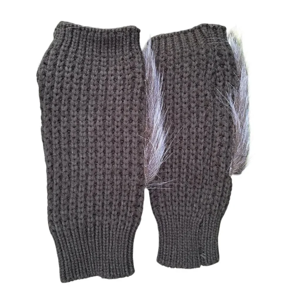 NWT New Adrienne Landau Black Faux Fur Fingerless Gloves/Wrist Warmers OS Winter